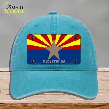 Arizona Flag with Route 66 Novelty License Plate Hat Unconstructed Cotton / Lake Blue