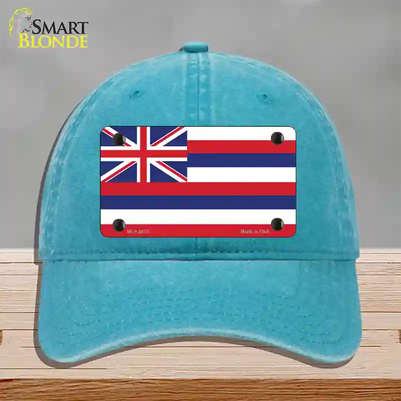 Hawaii Flag State Flag Novelty License Plate Hat Unconstructed Cotton / Lake Blue