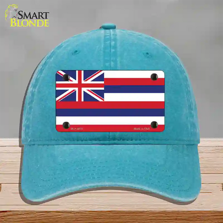 Hawaii Flag State Flag Novelty License Plate Hat Unconstructed Cotton / Lake Blue