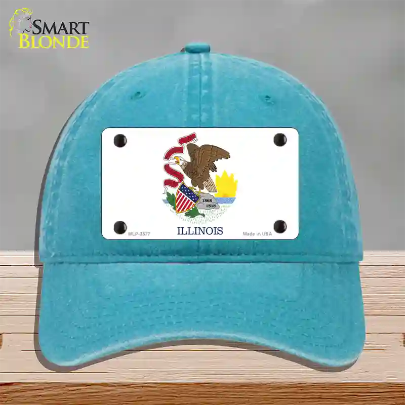 Illinois State Flag Novelty License Plate Hat Unconstructed Cotton / Lake Blue