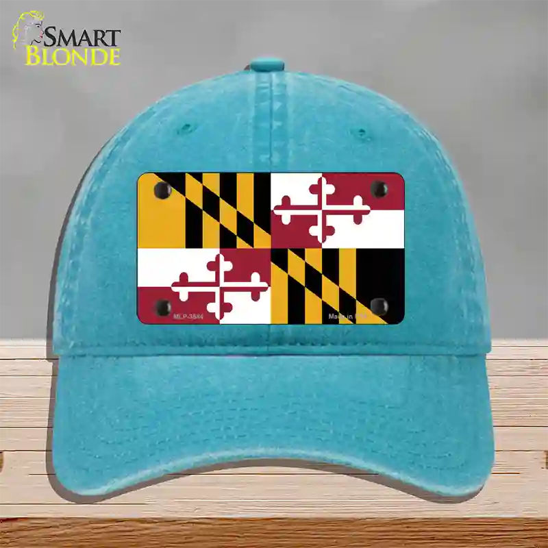 Maryland State Flag Novelty License Plate Hat Unconstructed Cotton / Lake Blue