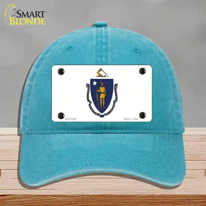 Massachusetts State Flag Novelty License Plate Hat Unconstructed Cotton / Lake Blue