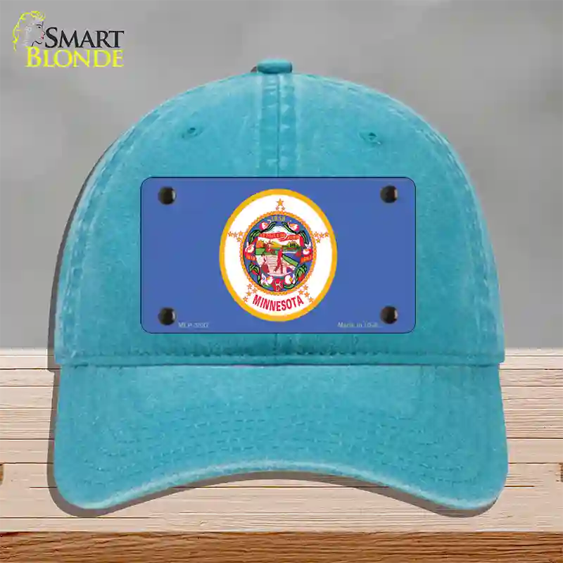 Minnesota State Flag Novelty License Plate Hat Unconstructed Cotton / Lake Blue