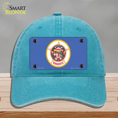 Minnesota State Flag Novelty License Plate Hat Unconstructed Cotton / Lake Blue