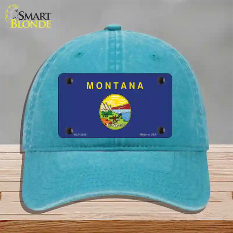 Montana State Flag Novelty License Plate Hat Unconstructed Cotton / Lake Blue