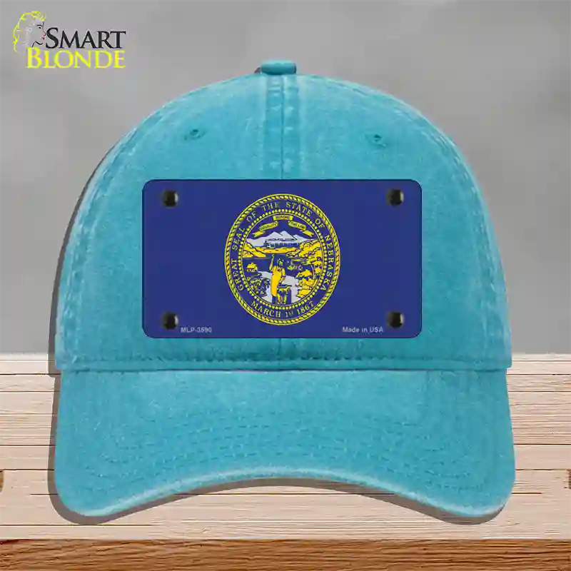 Nebraska State Flag Novelty License Plate Hat Unconstructed Cotton / Lake Blue