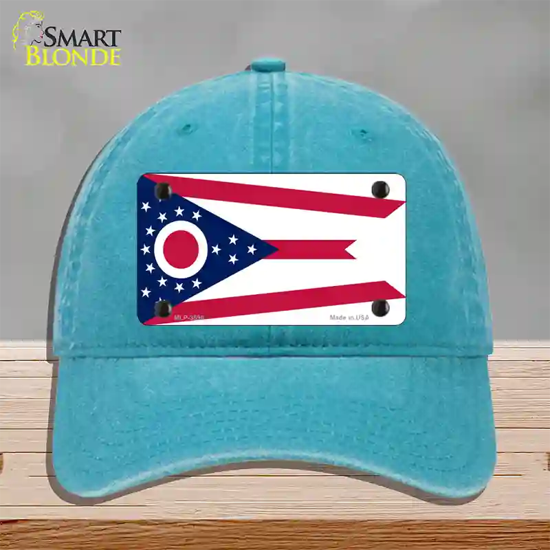 Ohio State Flag Novelty License Plate Hat Unconstructed Cotton / Lake Blue