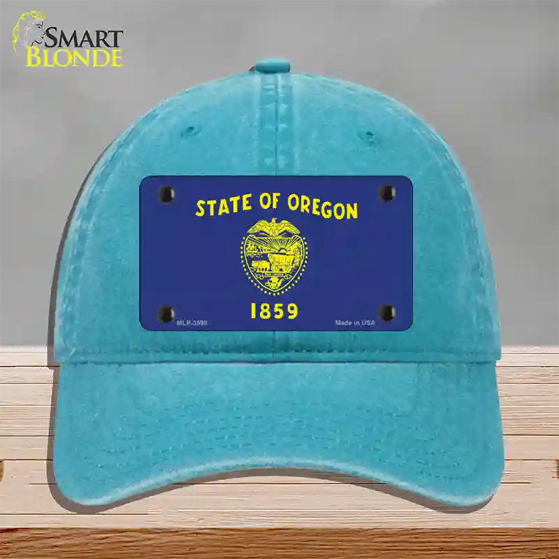 Oregon State Flag Novelty License Plate Hat Unconstructed Cotton / Lake Blue