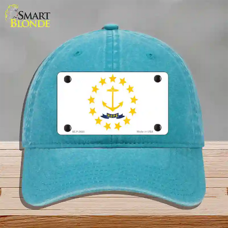 Rhode Island State Flag Novelty License Plate Hat Unconstructed Cotton / Lake Blue