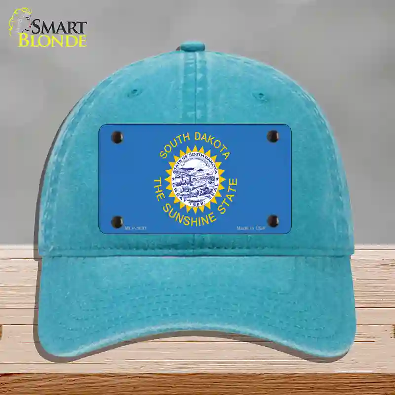 South Dakota State Flag Novelty License Plate Hat Unconstructed Cotton / Lake Blue