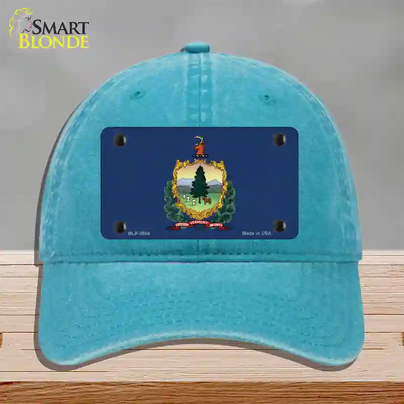 Vermont State Flag Novelty License Plate Hat Unconstructed Cotton / Lake Blue