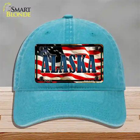 Alaska USA Novelty License Plate Hat Unconstructed Cotton / Lake Blue