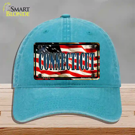 Connecticut USA Novelty License Plate Hat Unconstructed Cotton / Lake Blue