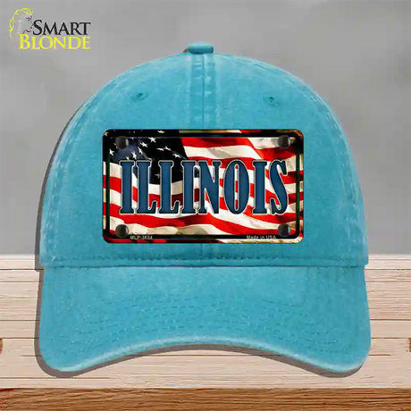 Illinois USA Novelty License Plate Hat Unconstructed Cotton / Lake Blue