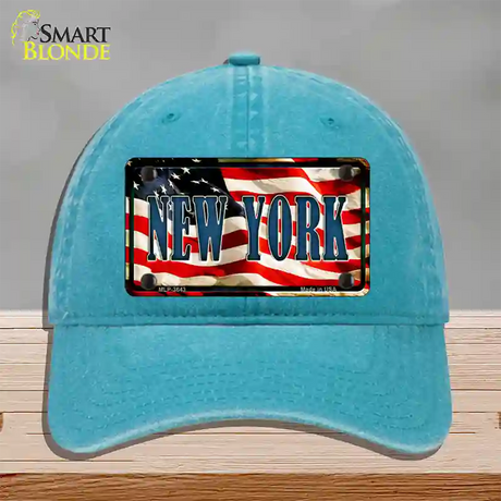 New York USA Novelty License Plate Hat Unconstructed Cotton / Lake Blue