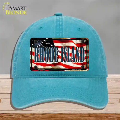 Rhode Island USA Novelty License Plate Hat Unconstructed Cotton / Lake Blue