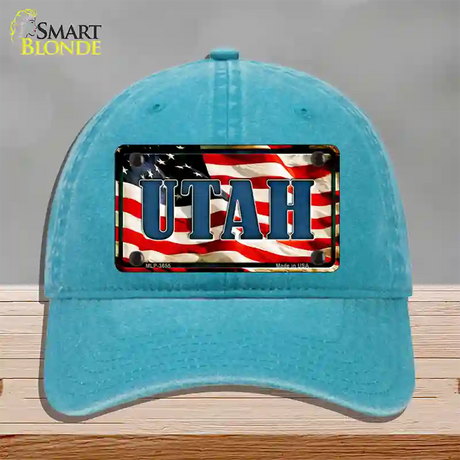 Utah USA Novelty License Plate Hat Unconstructed Cotton / Lake Blue