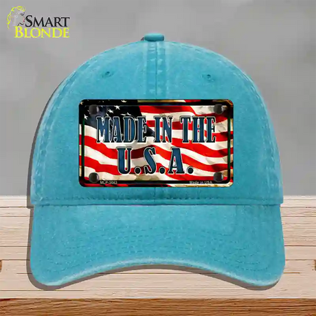 Made In The USA Flag Novelty License Plate Hat Unconstructed Cotton / Lake Blue