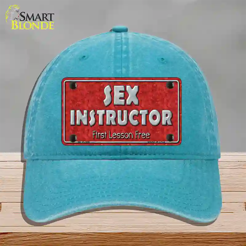 Sex Instructor Novelty License Plate Hat Unconstructed Cotton / Lake Blue