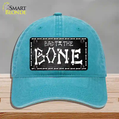 Bad To The Bone Skull Novelty License Plate Hat Unconstructed Cotton / Lake Blue