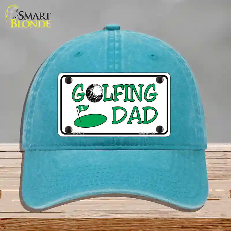 Golfing Dad Novelty License Plate Hat Unconstructed Cotton / Lake Blue