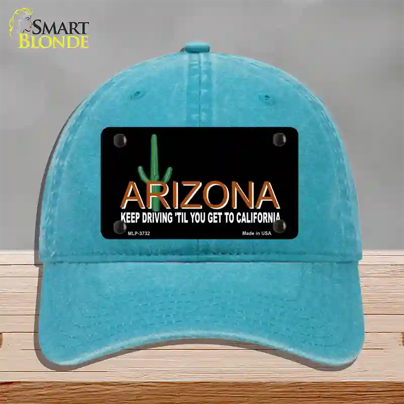 Arizona Keep Driving Novelty License Plate Hat Unconstructed Cotton / Lake Blue