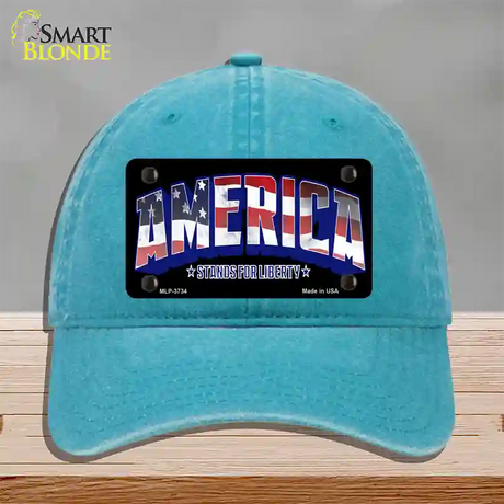 America Novelty License Plate Hat Unconstructed Cotton / Lake Blue