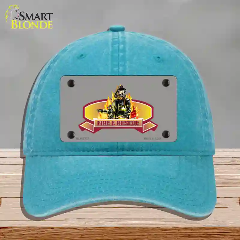 Fire Rescue Novelty License Plate Hat Unconstructed Cotton / Lake Blue