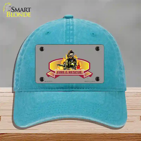 Fire Rescue Novelty License Plate Hat Unconstructed Cotton / Lake Blue