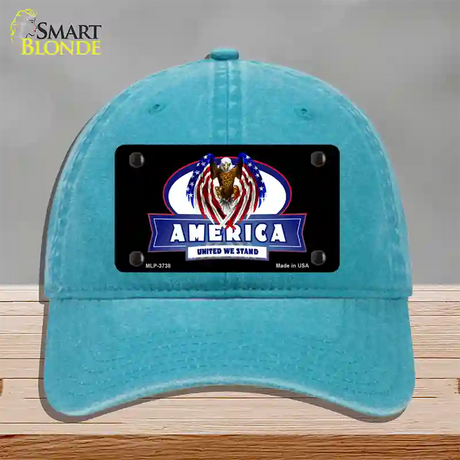 America United Novelty License Plate Hat Unconstructed Cotton / Lake Blue