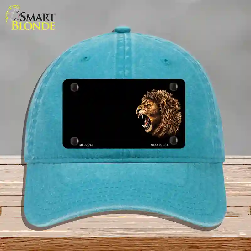 Lion Head Offset Novelty License Plate Hat Unconstructed Cotton / Lake Blue