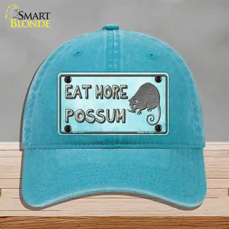 Eat More Possum Novelty License Plate Hat Unconstructed Cotton / Lake Blue