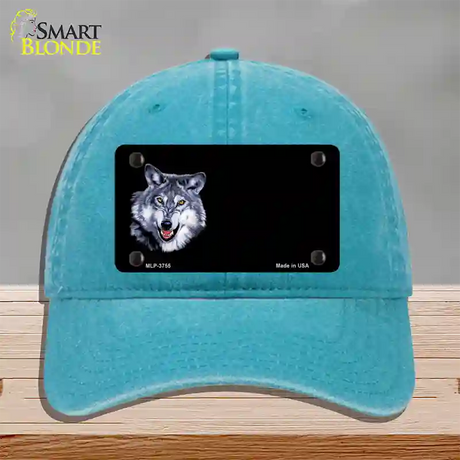 Wolf Offset Novelty License Plate Hat Unconstructed Cotton / Lake Blue