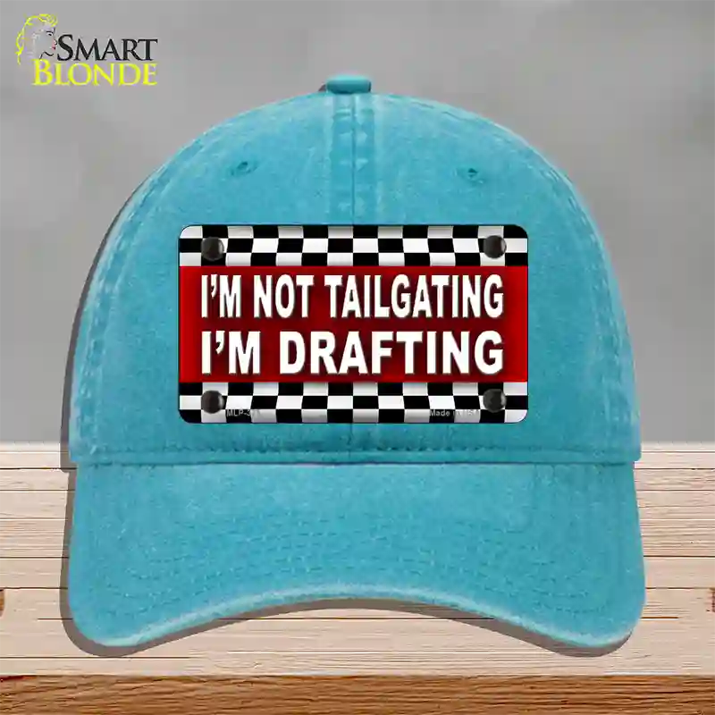 Not Tailgating Drafting Novelty License Plate Hat Unconstructed Cotton / Lake Blue