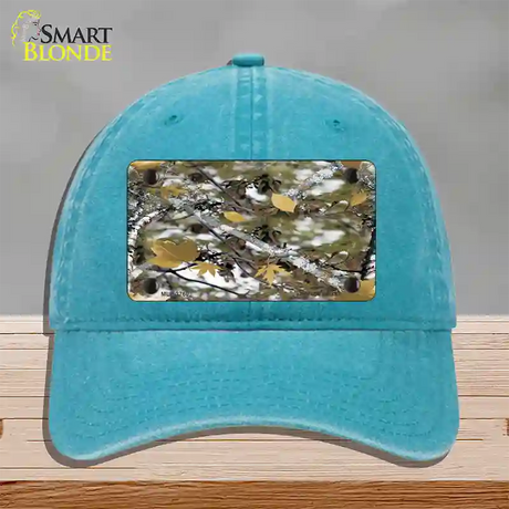 Real Leaf Camouflage Novelty License Plate Hat Unconstructed Cotton / Lake Blue