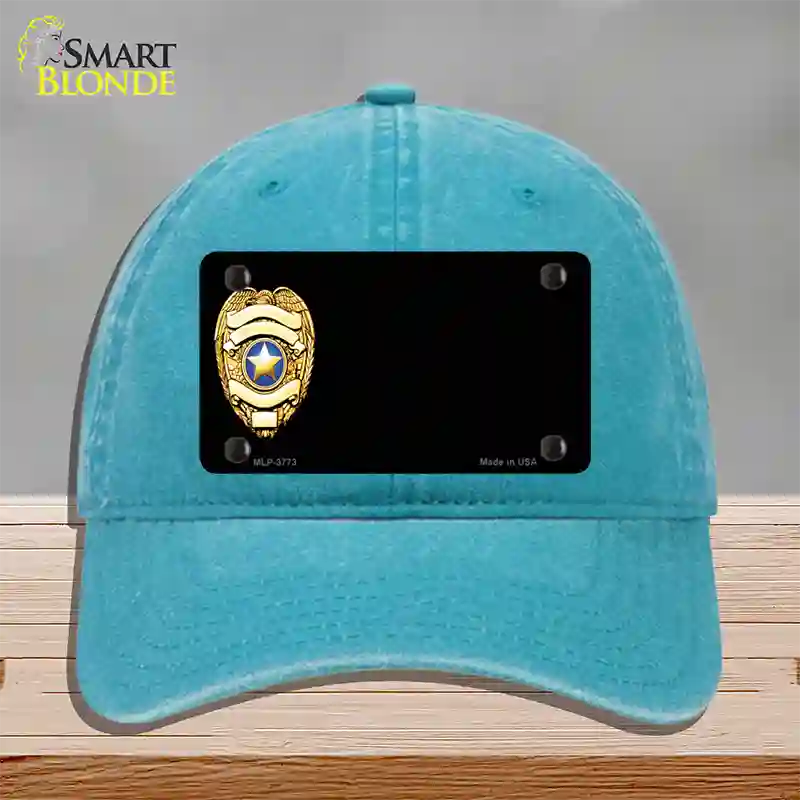 Police Badge Offset Novelty License Plate Hat Unconstructed Cotton / Lake Blue