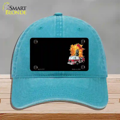 Fire Engine Flames Flaming Ax Offset Novelty License Plate Hat Unconstructed Cotton / Lake Blue