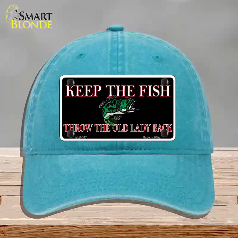 Keep the Fish Novelty License Plate Hat Unconstructed Cotton / Lake Blue