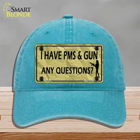 PMS And A Gun Novelty License Plate Hat Unconstructed Cotton / Lake Blue