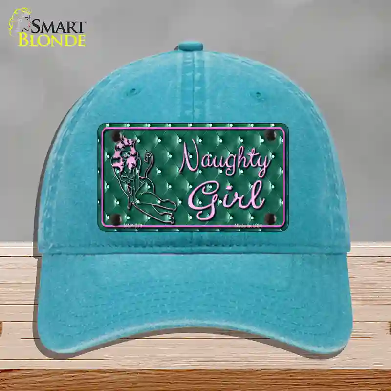 Naughty Girl Novelty License Plate Hat Unconstructed Cotton / Lake Blue