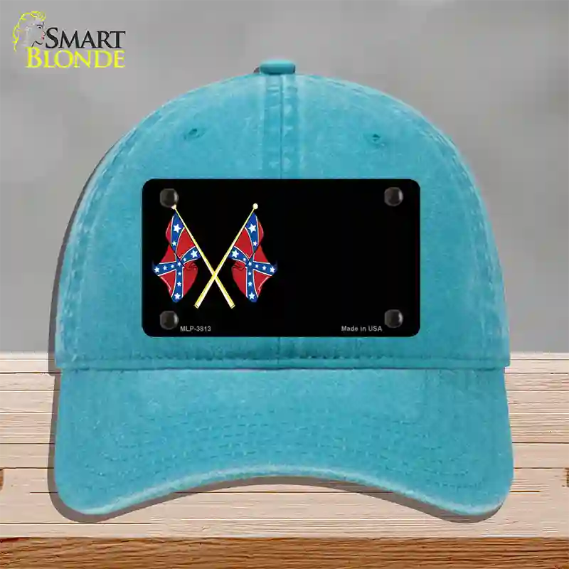 Crossed Rebel Flags Offset Novelty License Plate Hat Unconstructed Cotton / Lake Blue