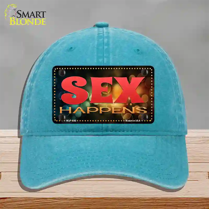 Sex Happens Novelty License Plate Hat Unconstructed Cotton / Lake Blue