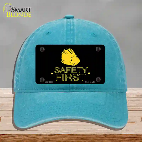 Safety First Novelty License Plate Hat Unconstructed Cotton / Lake Blue