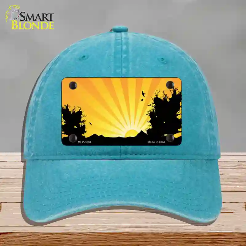 Southwest Orange Sunset Novelty License Plate Hat Unconstructed Cotton / Lake Blue