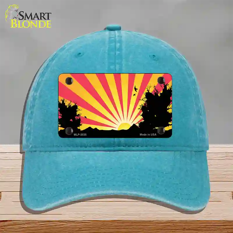 Southwest Red Sunset Novelty License Plate Hat Unconstructed Cotton / Lake Blue