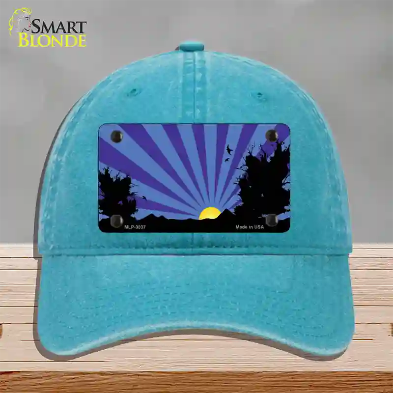 Southwest Purple Sunset Novelty License Plate Hat Unconstructed Cotton / Lake Blue