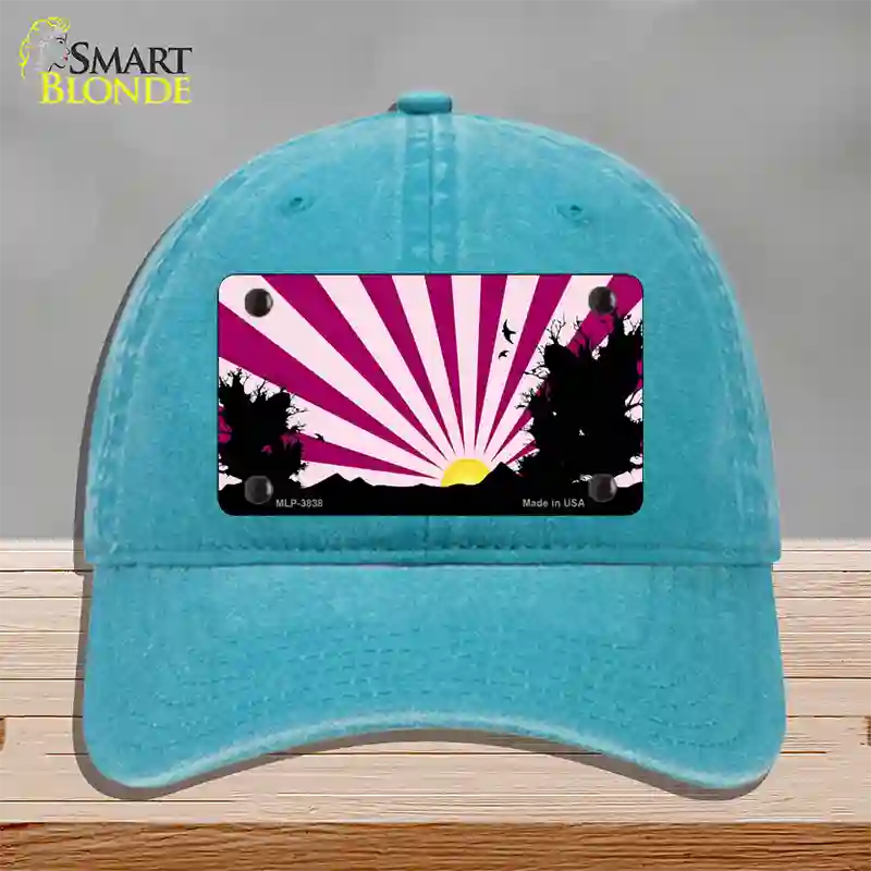 Southwest Pink Sunset Novelty License Plate Hat Unconstructed Cotton / Lake Blue