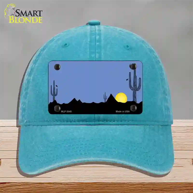 Southwest Cactus Sunrise Blue Novelty License Plate Hat Unconstructed Cotton / Lake Blue