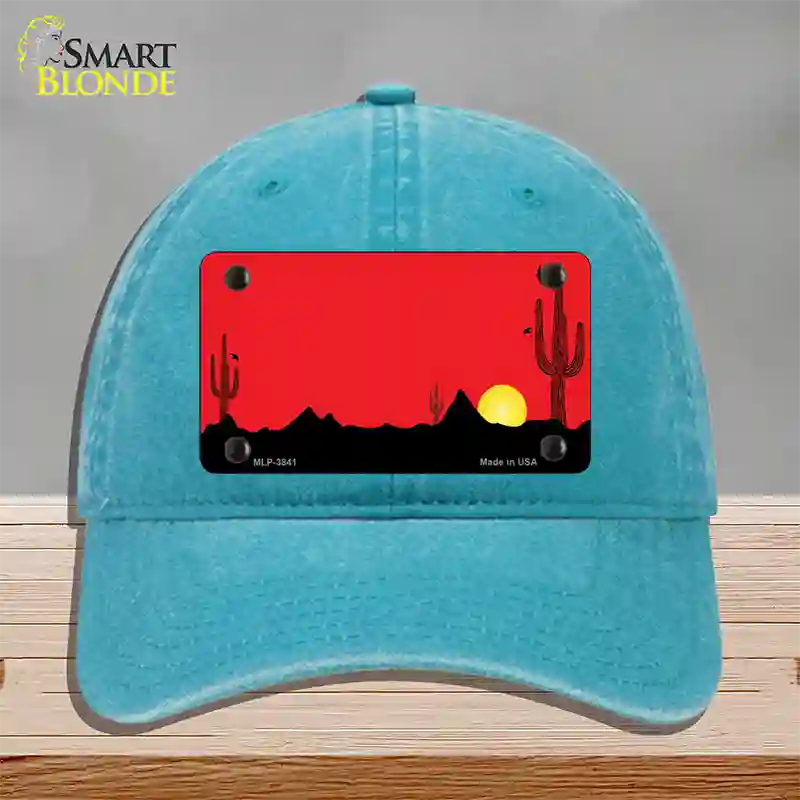 Southwest Cactus Sunrise Red Novelty License Plate Hat Unconstructed Cotton / Lake Blue