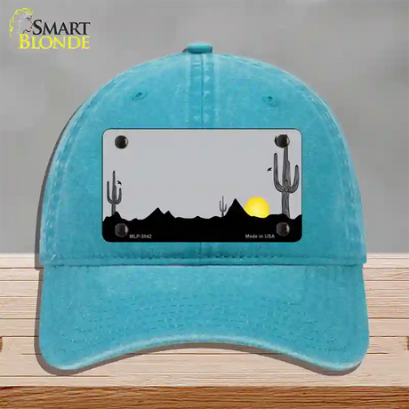 Southwest Cactus Sunrise Gray Novelty License Plate Hat Unconstructed Cotton / Lake Blue